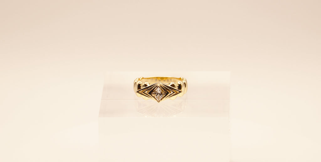 Horizon Ring in Sterling Silver plated in 14k Yellow Gold with White Topaz