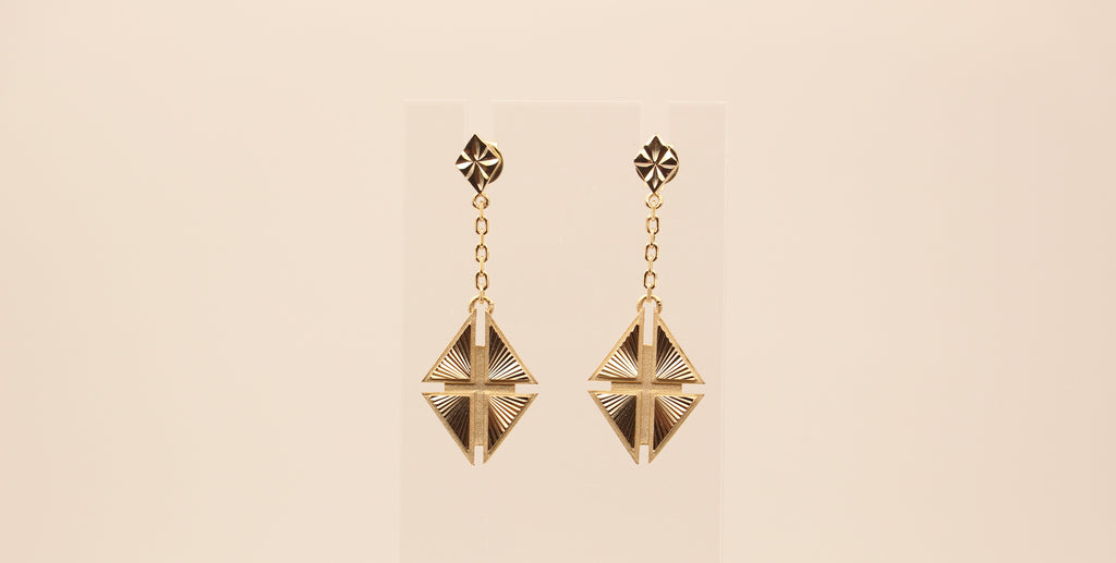 Hidden Cross Earrings in Sterling Silver plated in 14k Yellow Gold