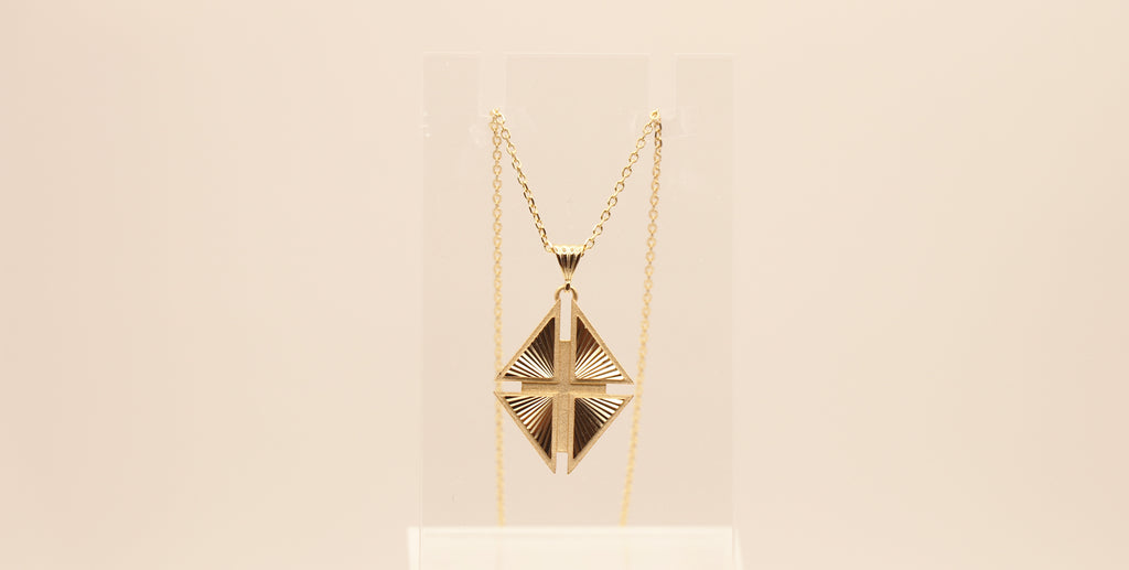 Hidden Cross Necklace in Sterling Silver plated 14k Yellow Gold