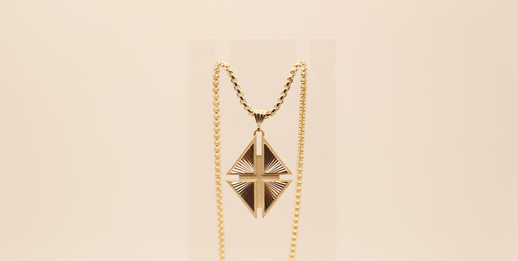 Hidden Cross Necklace in Sterling Silver plated 14k Yellow Gold