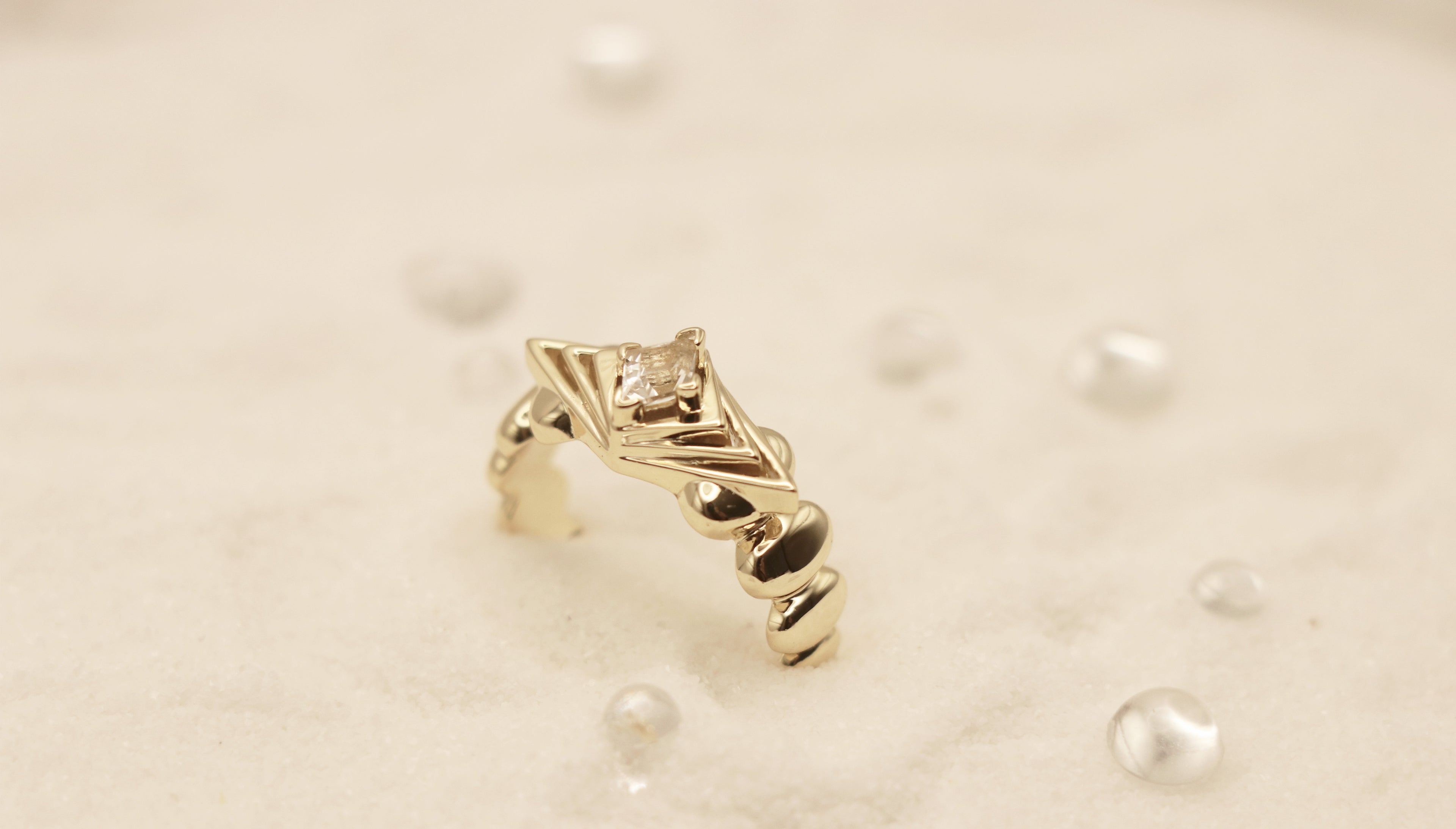 Horizon Ring in Sterling Silver plated in 14k Yellow Gold with White Topaz