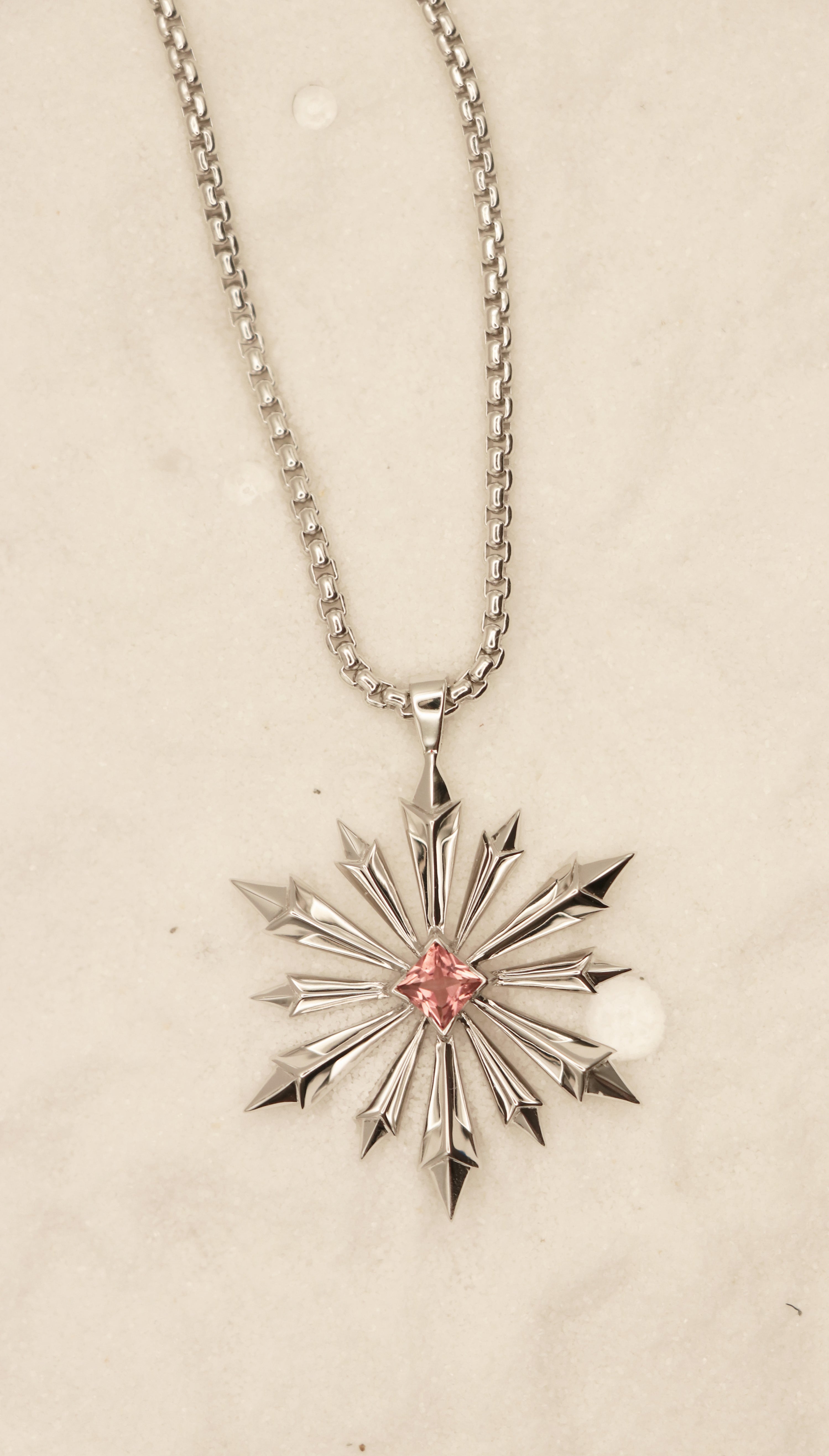 Star of Bethlehem Necklace in Sterling Silver with Pink Tourmaline