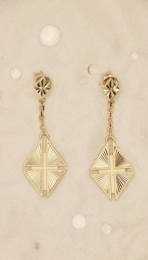 Hidden Cross Earrings in Sterling Silver plated in 14k Yellow Gold - Chelle Jewelry
