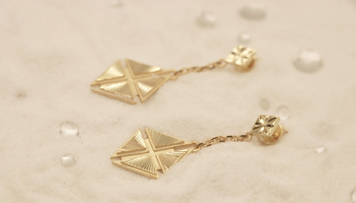 Hidden Cross Earrings in Sterling Silver plated in 14k Yellow Gold - Chelle Jewelry