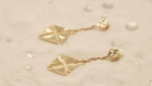 Hidden Cross Earrings in Sterling Silver plated in 14k Yellow Gold - Chelle Jewelry